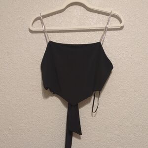Forever 21 black rhinestone strap tie back square neck crop top